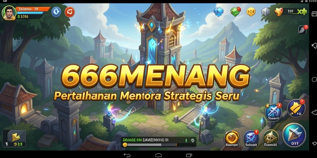 Tampilan permainan 666MENANG dengan menara yang berfungsi melindungi wilayah.