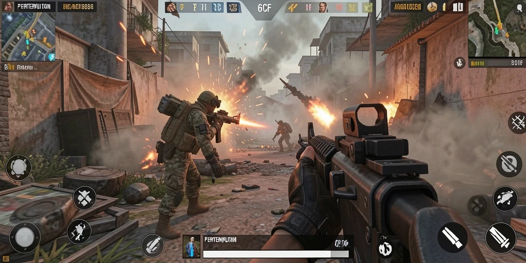 Screenshot gameplay 6CF menampilkan aksi tembak-menembak yang mendebarkan.