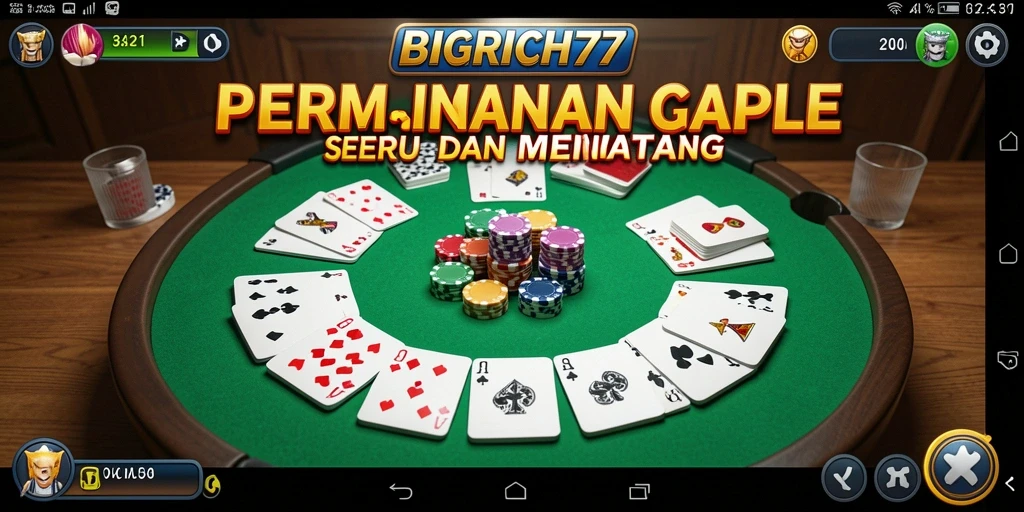 Tampilan gameplay seru BIGRICH77 dengan suasana permainan Gaple yang asyik.