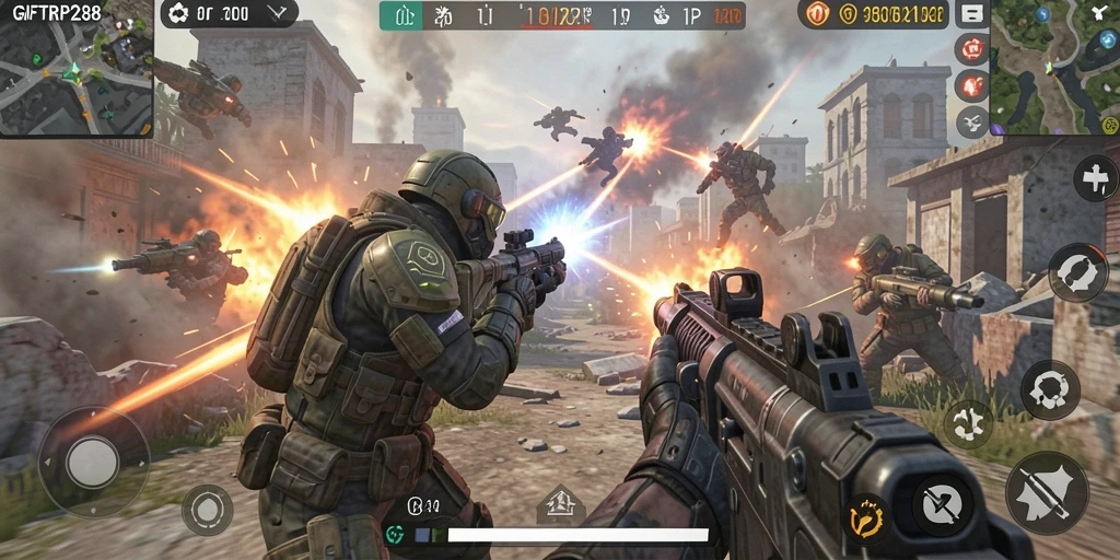 Gameplay menegangkan dan seru dari GIFTRP288 saat bertempur di arena.
