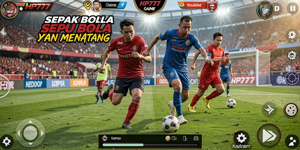 Screenshot utama HP777 menampilkan gameplay sepak bola yang seru dan mendebarkan.