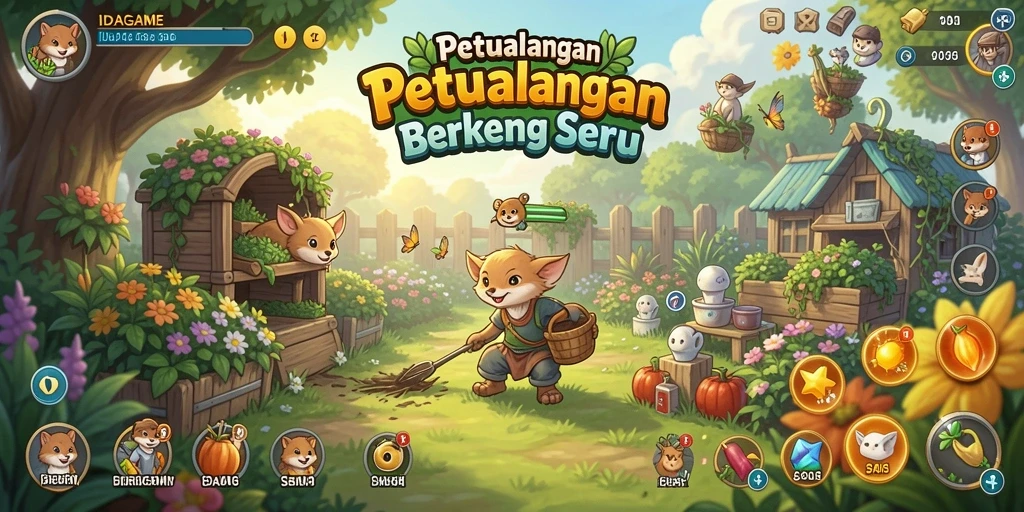 Tangkapan layar gameplay IDAGAME menampilkan aktivitas berkebun yang menyenangkan.