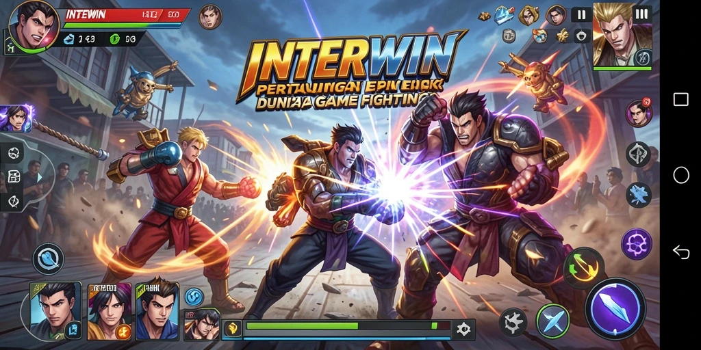 Screenshot INTERWIN menampilkan pertarungan seru dengan karakter ikonik.