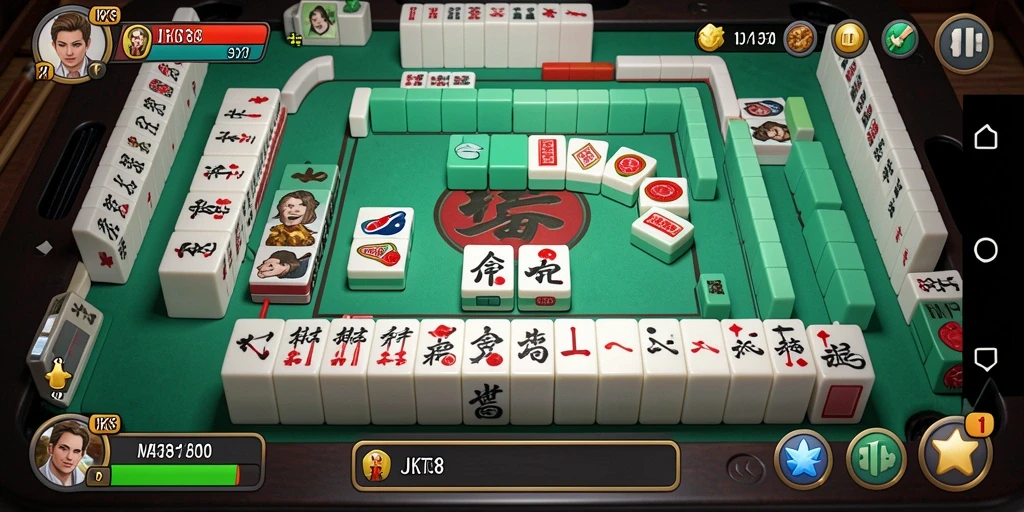 Screenshot utama JKT8 menampilkan gameplay Mahjong yang menarik.