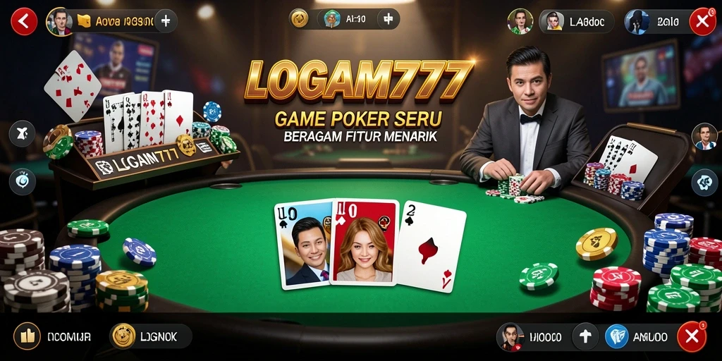 Screenshot gameplay LOGAM777 yang menampilkan suasana Poker yang intens.