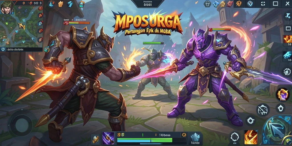 Screenshot gameplay MPOSURGA menampilkan pertarungan tim yang intens.