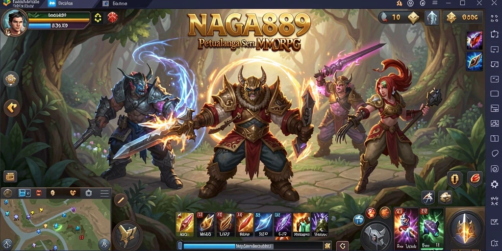 Tangkapan layar gameplay NAGA889 memperlihatkan pertempuran epik dalam dunia MMORPG.