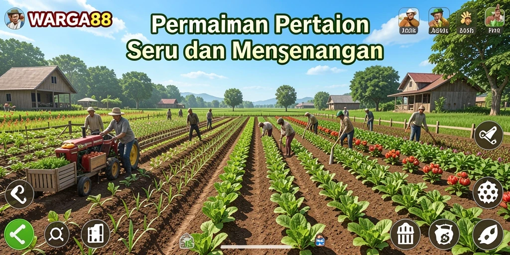 Tangkapan layar gameplay WARGA88 yang menunjukkan aktivitas pertanian.
