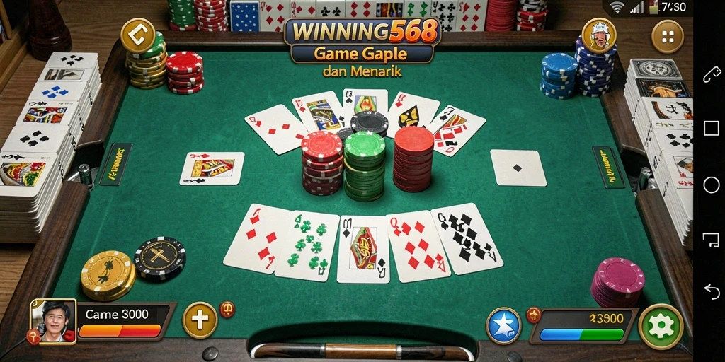 Screenshot gameplay exciting dari WINNING568 yang menunjukkan serunya permainan Gaple.