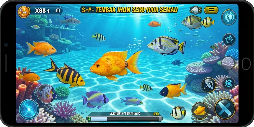 Tampilan gameplay menarik dari X88 yang menampilkan aksi Tembak Ikan.